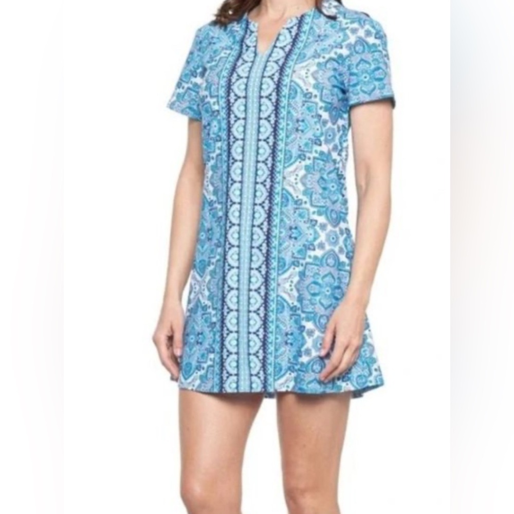 Aqua Et Sol Womens Mini Dress Sun‎ Protection Swim Cover Up Blue Paisley Sz M
